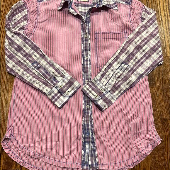 Free People We the Free Montauk Gingham Button down Shirt Pink/Blue Combo NWOT - Picture 6 of 6